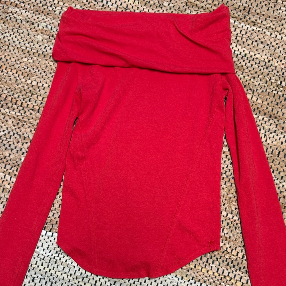 We The Free Red Off-Shoulder Long Sleeve Top